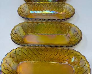 241 4IndianaGlassCoAmberCarnivalGlassCeleryorRelishDishes