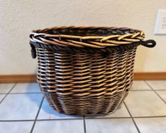 34 HandwovenWickerorRattanBasketwithDarkTwistedRopeHandles