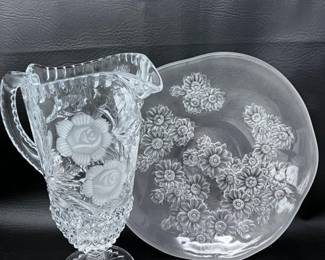 107 HoyaCrystalGlassPlateAnnaHutteBleikristallCrystalPitcher