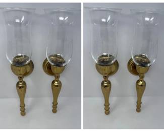 258 4PrincessHouseLacqueredBrassEtchedGlassWallCandleSconces