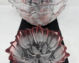244 MikasaCrystalTulipsPinkPansyBouquetBowls