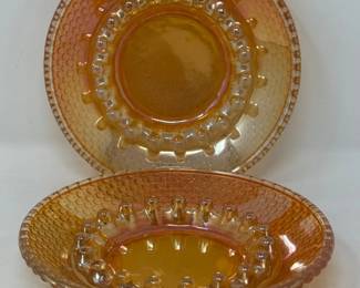 213 2PeachorMarigoldCarnivalGlassHobnailAshtrays