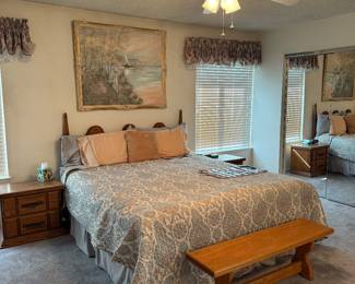 Bedroom set with wood bench