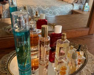 Vintage tray and perfumes