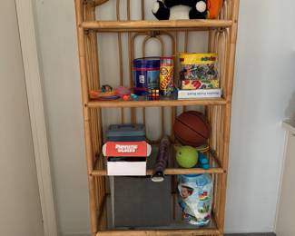 Vintage bamboo shelving unit with glass