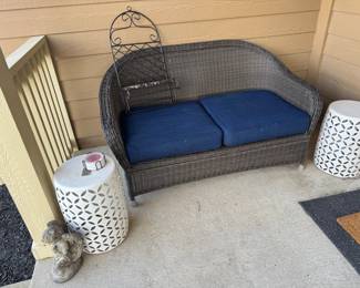 Our door wicker couch all weather w cushions 