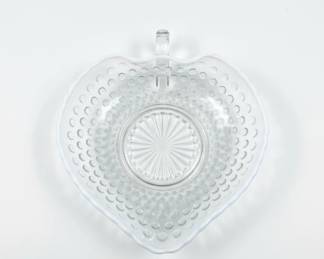 Vintage Anchor Hocking Opalescent Moonstone Hobnail Heart Shaped Candy Dish with Handle second image