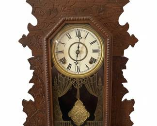 Antique Oak Gingerbread Mantel Clock by E. Ingraham Co. second image