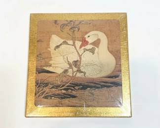 Vintage Japanese Wooden Goose Coaster Set fourth image