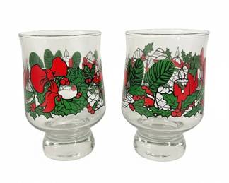 Vintage Libbey Christmas Holly and Candles Pedestal Glasses second image