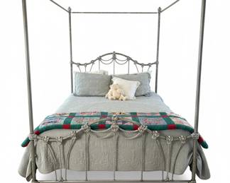 Vintage Metal Canopy Bed with Handmade Patchwork Quilt second image