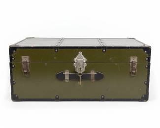 Vintage Olive Green Military Footlocker Trunk fifth image