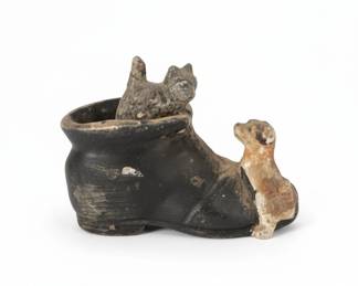 Victorian Cast Iron Boot with Dog and Cat Figurines third image