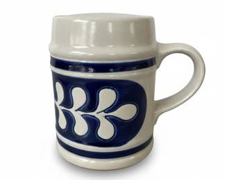 Colonial Williamsburg Pottery Cobalt Blue Salt Glazed Leaf Design Tankard