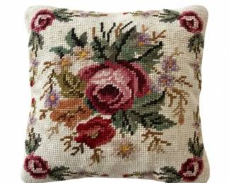 Vintage Floral Needlepoint Pillow with Roses second image