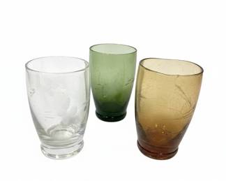 Set of Three Etched Glass Shot Glasses