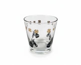 Vintage MidCentury Black Horse and Gold Clover Etched Glass Tumbler third image