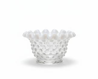 Fenton White Opalescent Hobnail Ruffled Bowl fourth image