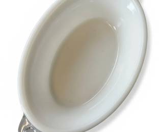 Opaque White Milk Glass Oval Serving Dish with Applied Clear Glass Scroll Handles second image