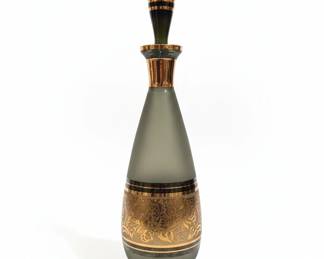 Vintage Frosted Glass Decanter with Gold Gilt Accents third image
