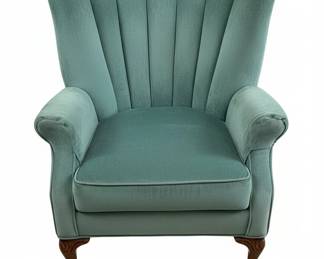 Vintage Teal Velvet Fan Back Armchair third image