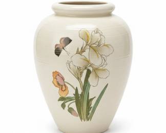 Vintage Ceramic Vase with Iris and Butterfly Motif third image