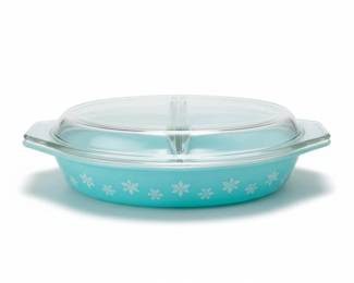 Pyrex Snowflake Turquoise Divided Casserole Dish with Lid second image