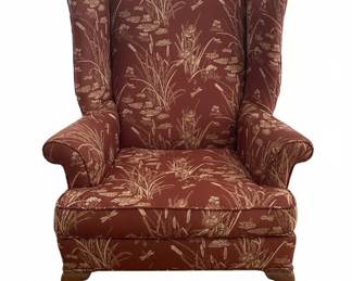 Queen Anne Style Wingback Armchair with Floral and Dragonfly Upholstery second image