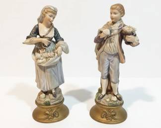 Pair of Porcelain Figurine Statues Boy and Girl with Baskets fourth image
