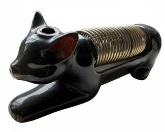 Vintage Black Ceramic Cat Letter Holder