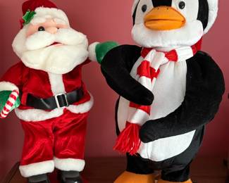Gemmy Animated Dancing Singing Santa and Penguin Christmas Figures