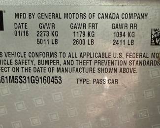 VIN 2G61M5S31G9160453