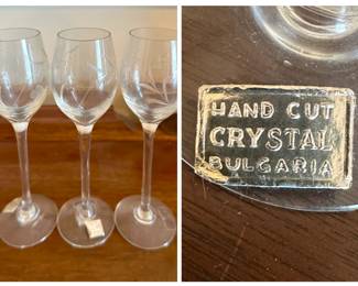Set of Three HandCut Crystal Shot Glasses with Floral Etching