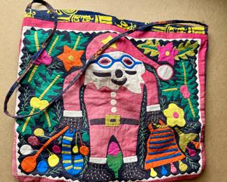 Handstitched Folk Art Bag with Santa Claus Motif  Possible Mapula Style