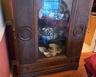 Antique Jacobean Style Walnut China Cabinet