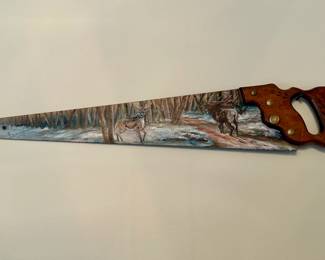 Hand-Painted Vintage Saw with Wildlife Scene by M. Dorsey