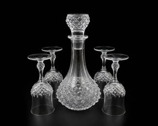 Cristal DArques Longchamp Crystal Decanter and Cordial Glasses Set