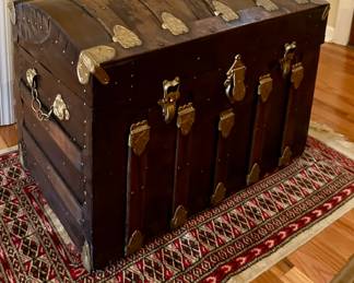 Antique Steamer Trunk with Floral Interior