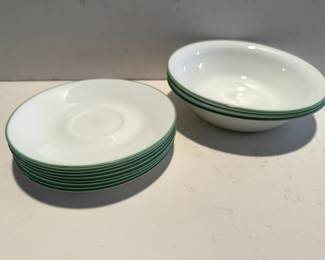 Corelle City Garden Bowls and Plates with Green Rim