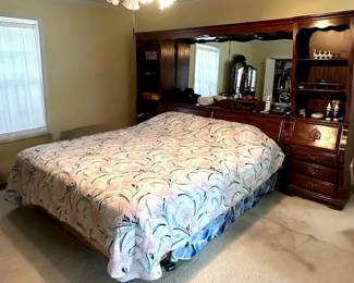 Vintage Cherry Wood Bedroom Set with Mirrored Headboard