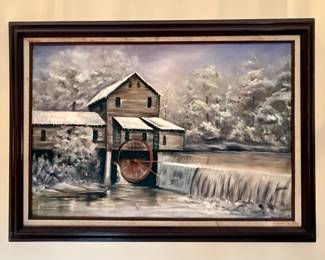 Winter Mill Landscape Painting by J. A. Masters