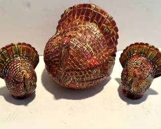 Covered Turkey Dish and Turkey Salt & Pepper Shakers 
