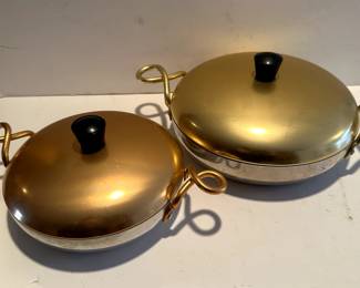 Wear-Ever Hallite Aluminum Serving Pans with Copper-Tone Lids and Twisted Handles