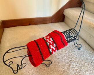 Wire Dachshund Figurine with Christmas Stocking Cover