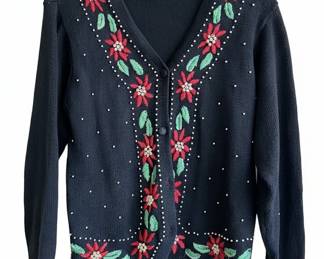 Victoria Jones Embellished Poinsettia Cardigan
