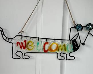 Wireframe Dachshund Welcome Sign with Fused Glass Letters