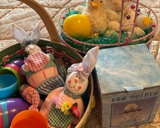 Easter Bunny and Duck Plush Toys in Baskets with Egg Holder Box