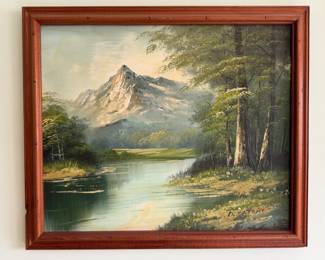Framed Oil Painting of Mountain Landscape signed by P. Satori 