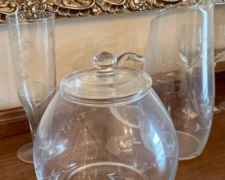 Princess House Heritage Etched Glass Candy Dish with Lid