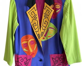 I.B. Diffusion Womens s Silk Blend Abstract Mask Print Blazer